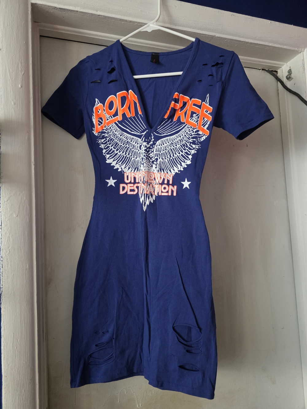 Born Free Navy Graphic V‑Neck Mini Dress